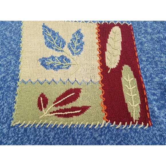 Celina Yang Designs Sweater W/ Leaf Motif Womens Large Blue Patchwork Style - Picture 6 of 11